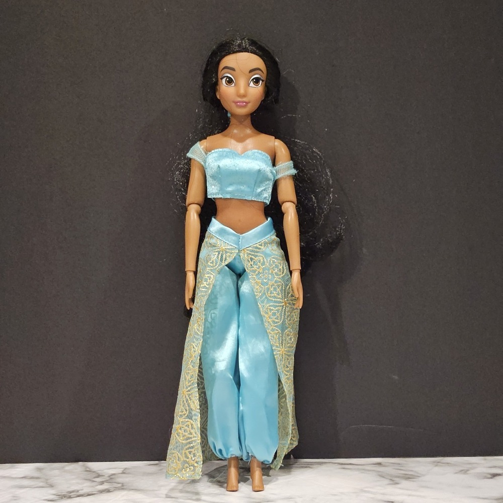 Disney Store Princess Jasmine Doll Aladdin Teal Blue Outfit 11" Doll
